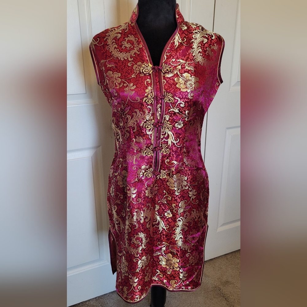 Red & Gold JinYueFuShi Oriental Sleeveless Short Dress Size Large